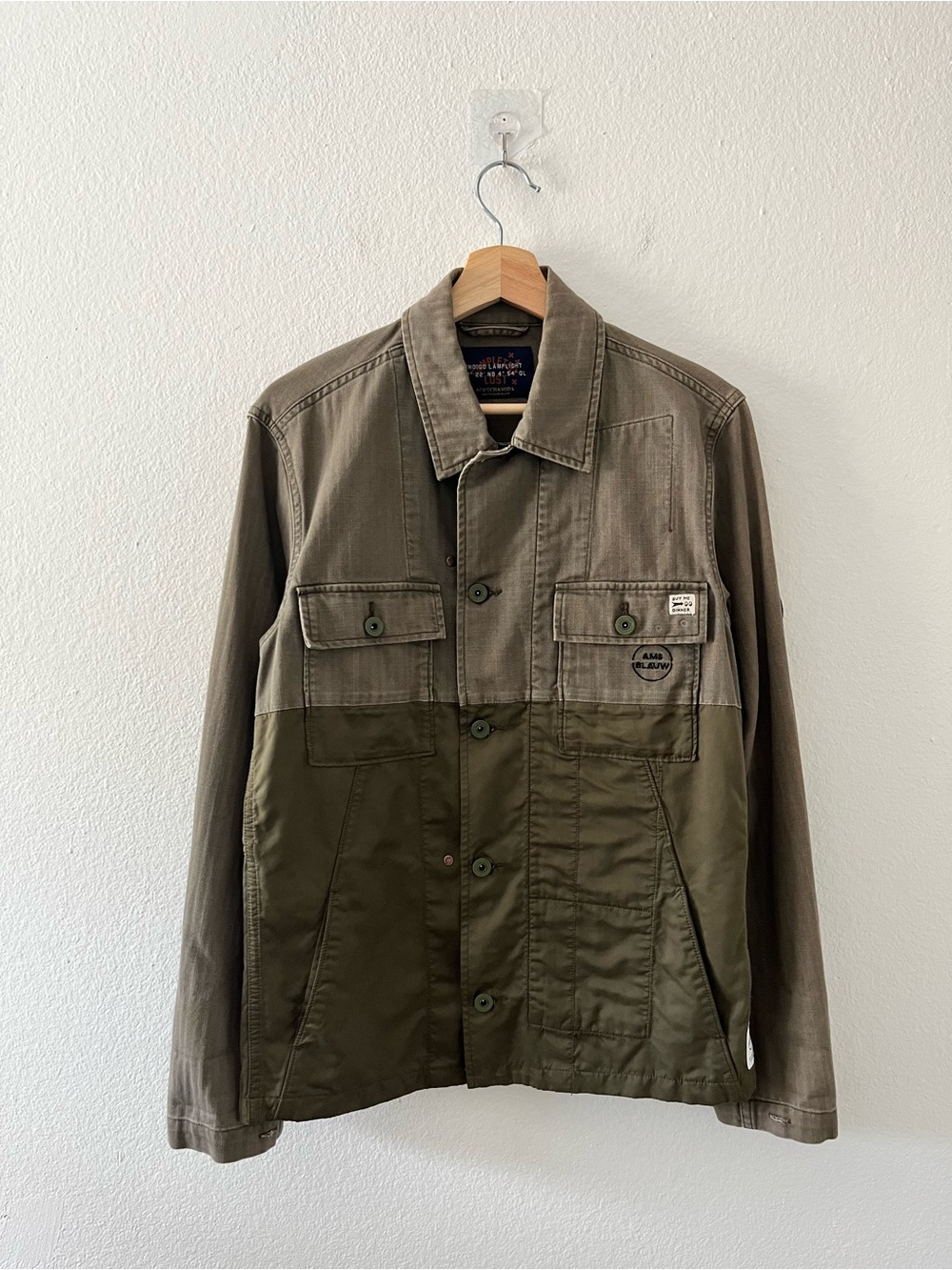 Scotch & Soda Military Shirt Jacket in Army Green with patches Men's Small - Picture 4 of 10